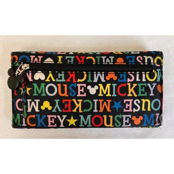 Walt Disney World Mickey Mouse Womens Wallet Black Multicolor Letters 7" - Picture 6 of 9